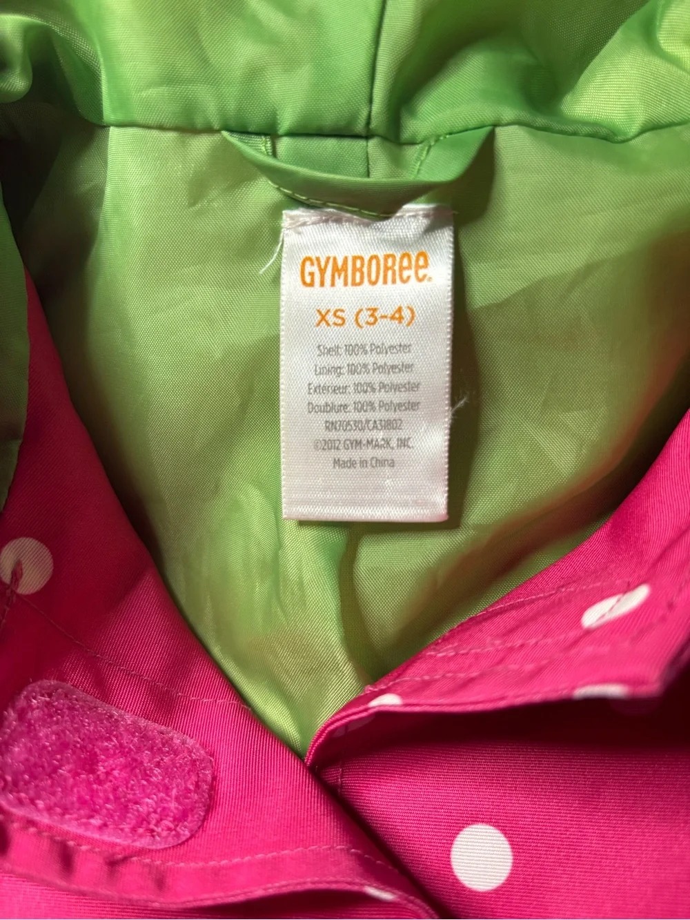 Gymboree Girls' Pink Polka Dot Hooded Raincoat w/ Pockets, Green Lining XS(3-4)